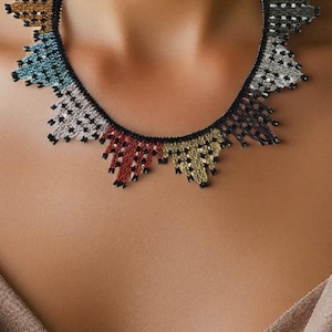 Colorful Beaded Statement Necklace – Handmade Tribal Boho Jewelry, Festival Necklace, Ethnic Beadwork Gift for Women