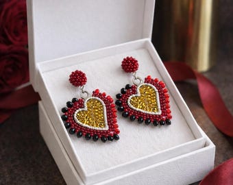 Handmade Beaded Heart Earrings