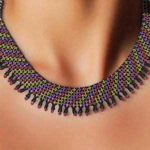 Handmade Beaded Statement Necklace – Colorful Tribal Boho Collar with Seed Beads, Festival Jewelry