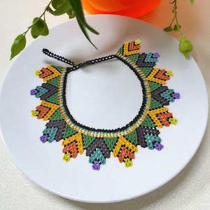 Handmade Beaded Necklace – Colorful Ethnic Boho Jewelry, Statement Festival Necklace