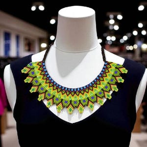 Colorful Beaded Necklace – Handmade Tribal Statement Collar, Boho Festival Jewelry