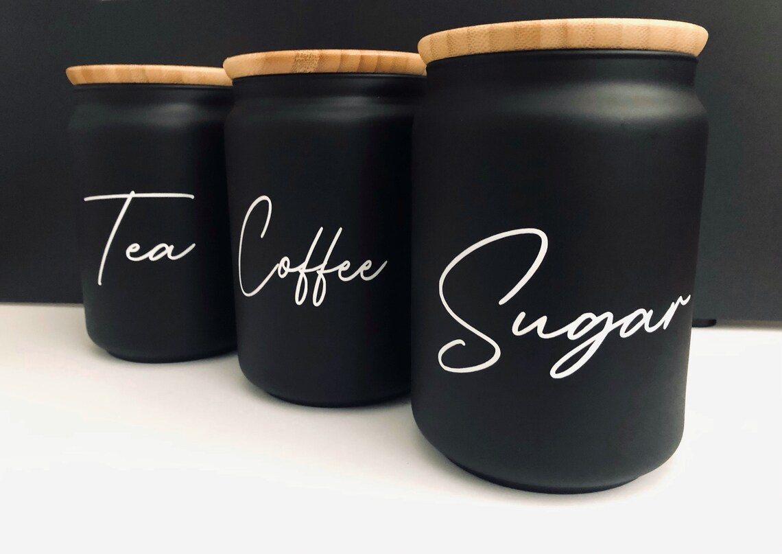 Personalised Black Storage Jars with Bamboo Lids Tea Etsy