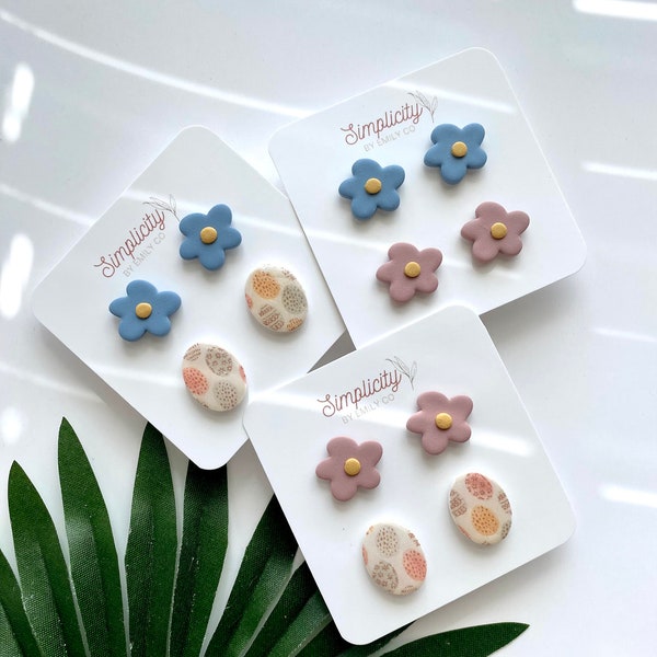 Flower Stud Earrings | Floral Stud Pack | Spring Clay Earrings | Spring Fashion | Lightweight
