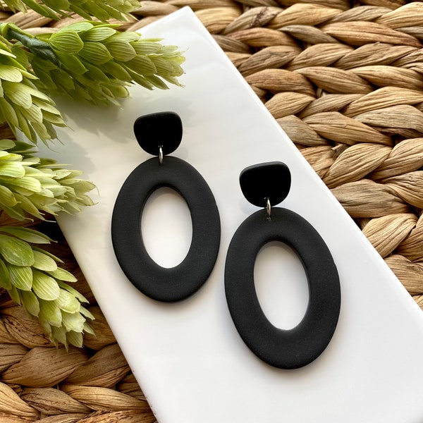 Olivia // Black Clay Oval Earrings | Simple Fashion | Polymer Clay | Black | Statement | Minimalist | Gifts for Her | Birthday Gifts