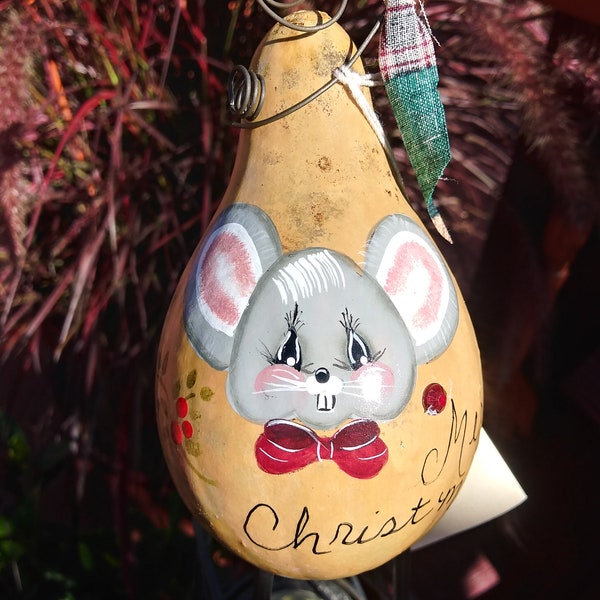 CHEDDAR MY SIGNATURE mouse ornament is a hand painted miniature gourd