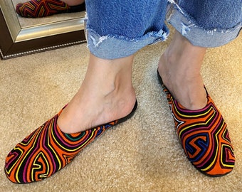 Mules Size 8 with original Mola Handmade and comfortable materials - Size 8 - Orange