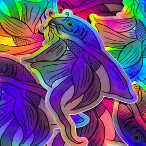Rainbow Holographic Fish Sticker - Grumpy Betta Vinyl Decal