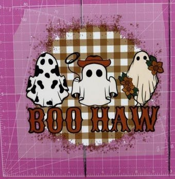 Boo Haw Western Ghost DTF Transfer on dtf transfer fabric