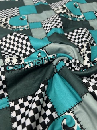 Teal Country Patchwork Super Soft Fabric on double brushed poly fabric