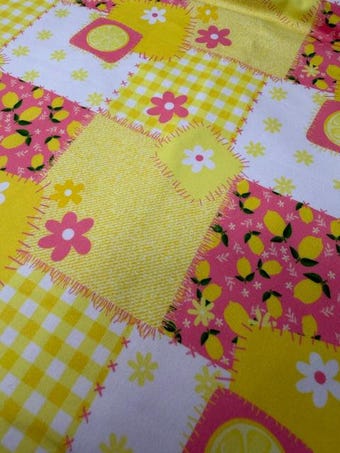 Lemon Patchwork DBP Fabric on double brushed poly fabric