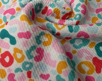 Colorful Leopard Bullet Fabric, Bullet Knit Textured Fabric, Great for Bows, Stretchy Knit Bullet Fabric