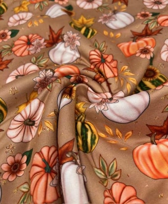 Autumn Harvest DBP Fabric - 58-60" Wide Soft Knit - Pumpkins on double brushed poly fabric
