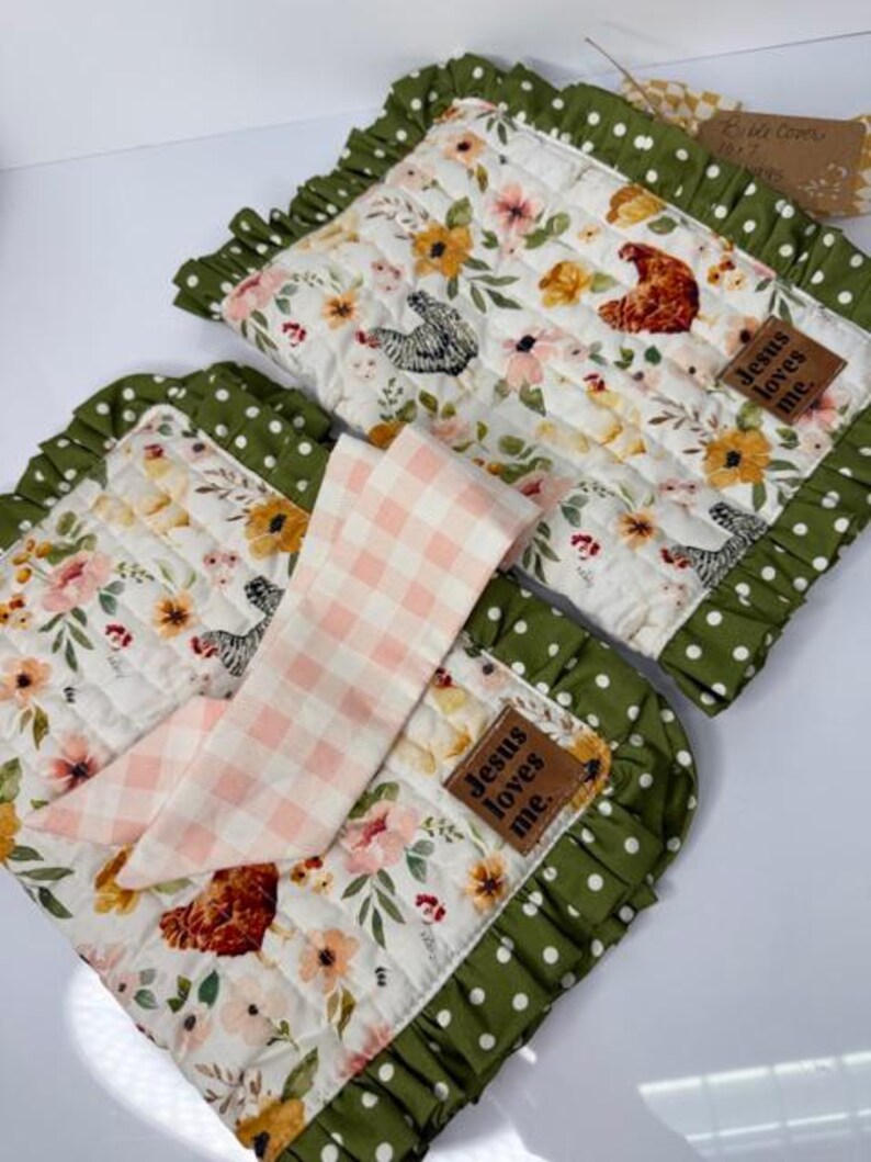 Handmade Quilted Bible Cover, Perfect Gift for the Holidays & More, Country Farmhouse Highland Chickens Bible Cover. image 8