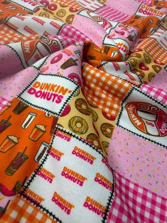 Coffee and Donuts Patchwork Fabric on double brushed poly fabric