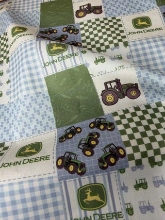 Green Farm Tractor Patchwork Cotton Fabric on 100% woven cotton fabric