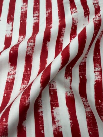 Red Grunge Stripe Cotton Fabric on 100% woven cotton fabric