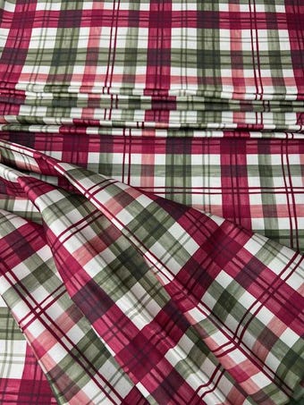 Classic Holiday Plaid Cotton Fabric - 58-60" Wide 4oz Quilting Cotton - Red & Green Tartan Print on 100% woven cotton fabric