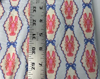 Pink Lobster DBP Fabric - 58-60" Wide Soft Knit - Nautical Diamond Print with Bows-Larger Lobster