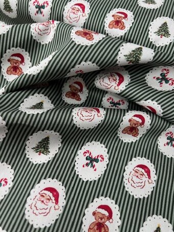 Christmas Medallions Cotton Fabric - 58-60" Wide Quilting Cotton - Santa & Teddy Bear Print--SELLS OUT FAST! Red one also in my store. on 100% woven cotton fabric