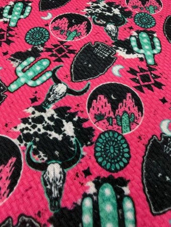 Hot Pink Wild West Bullet Fabric on bullet liverpool knit fabric