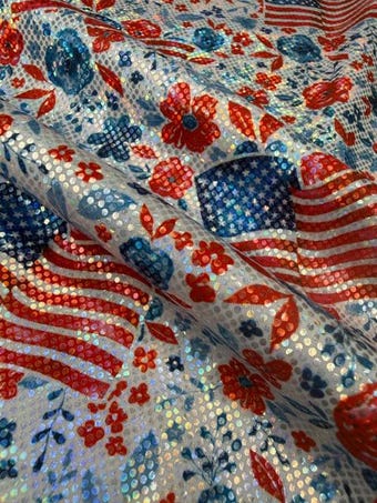 Patriotic Holographic Glass Swim Spandex on swim fabric