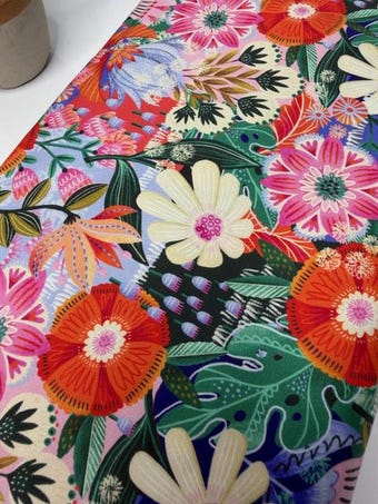 Boho Bright Floral Fabric - Wide Fabric with Daisies on 100% woven cotton fabric
