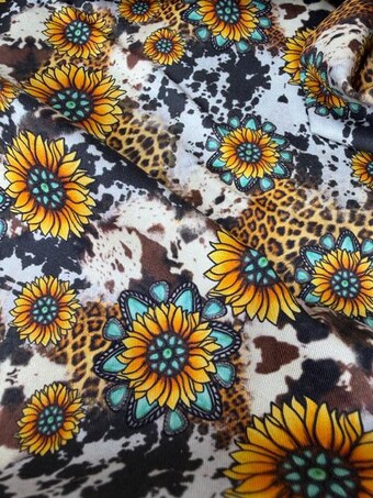 Western Sunflower Fabric by the Yard on 100% woven cotton fabric