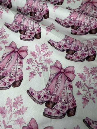 Pinkish Chinoiserie Cowboy Boot Fabric: Pinkish Floral Quilting Cotton on 100% woven cotton fabric