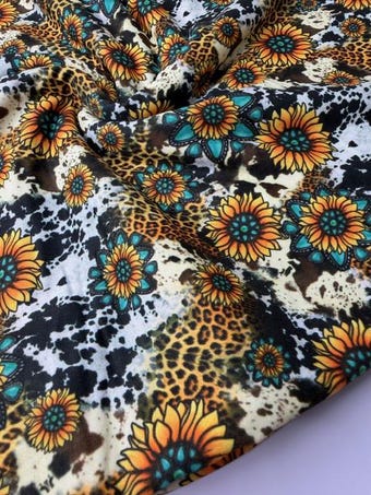 Leopard Cowhide Sunflower Western Bullet Fabric by the Yard on bullet liverpool knit fabric