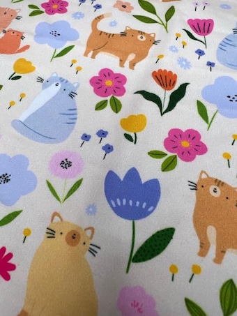 Cute Cats & Floral DBP Fabric - 58-60" Wide Soft Knit - Whimsical Kitten and Flower Print on double brushed poly fabric