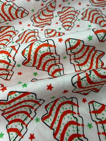 Christmas Tree Cake 100% Cotton Fabric on 100% woven cotton fabric