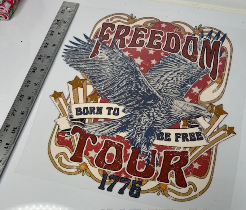 Patriotic Spirit DTF Transfer - Freedom Tour 1776 - Custom Apparel Heat Transfer for USA Lovers on dtf transfer fabric