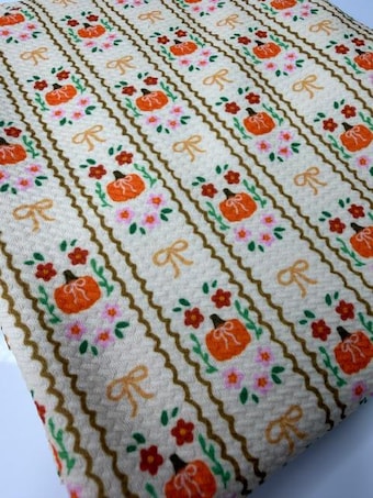 Autumn Pumpkin & Bows Bullet Knit Fabric on bullet liverpool knit fabric