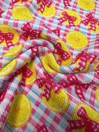 Summer Citrus & Coquette Bows Patchwork Bullet on bullet liverpool knit fabric