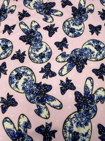 Chinoiserie Bunny DBP Fabric by the Yard or Half Yard on double brushed poly fabric