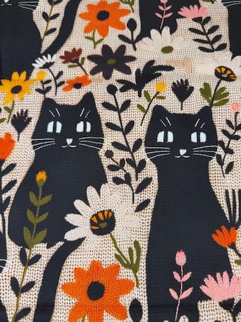 Home Decor Floral Black Cat 6 oz cotton Fabric - 58-60" Wide Home Decor on 100% woven cotton fabric