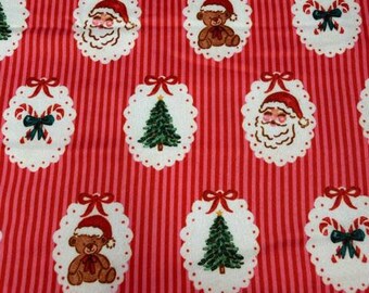 Red Cameo Medallion Christmas DBP Fabric, Reindeer, Gingerbread, Bows, Candy Cane, Teddy Bears. Adorable Super Soft Christmas Fabric.