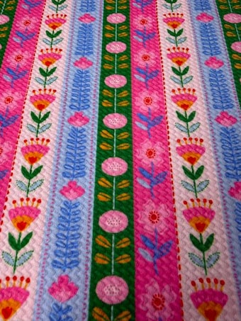 Retro Scandinavian Floral Stripe Bullet Fabric on bullet liverpool knit fabric