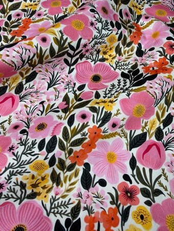 Bright Pink Floral Fabric by the Yard on 100% woven cotton fabric