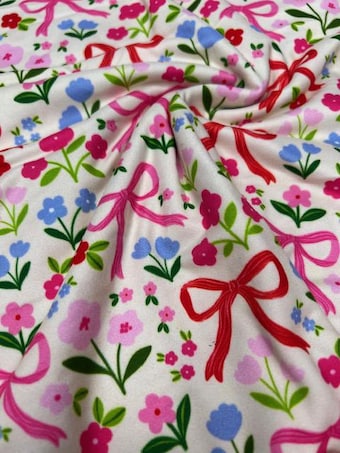 Bow and Floral Sweet DBP Fabric on double brushed poly fabric