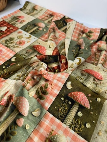 Luxurious Cottage Core Mushroom Satin Fabric - 58-60" Wide Silky Smooth Apparel Material by the Yard on other fabric