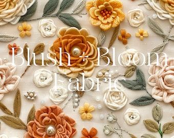 3D Boho Floral Pearls Printed on DBP Knit Fabric, Fabric by the yard, 4-Way Stretch, 3D Floral Fabric, Cottage Core Fabric, Super Soft!