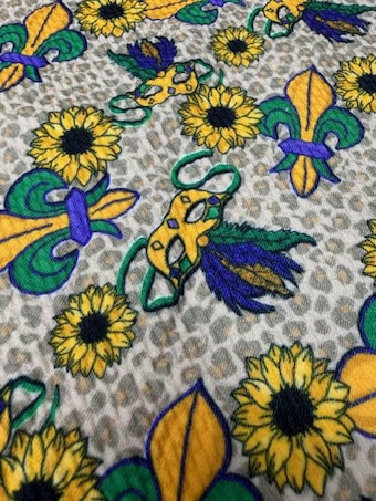 Mardi Gras Bullet Fabric on bullet liverpool knit fabric
