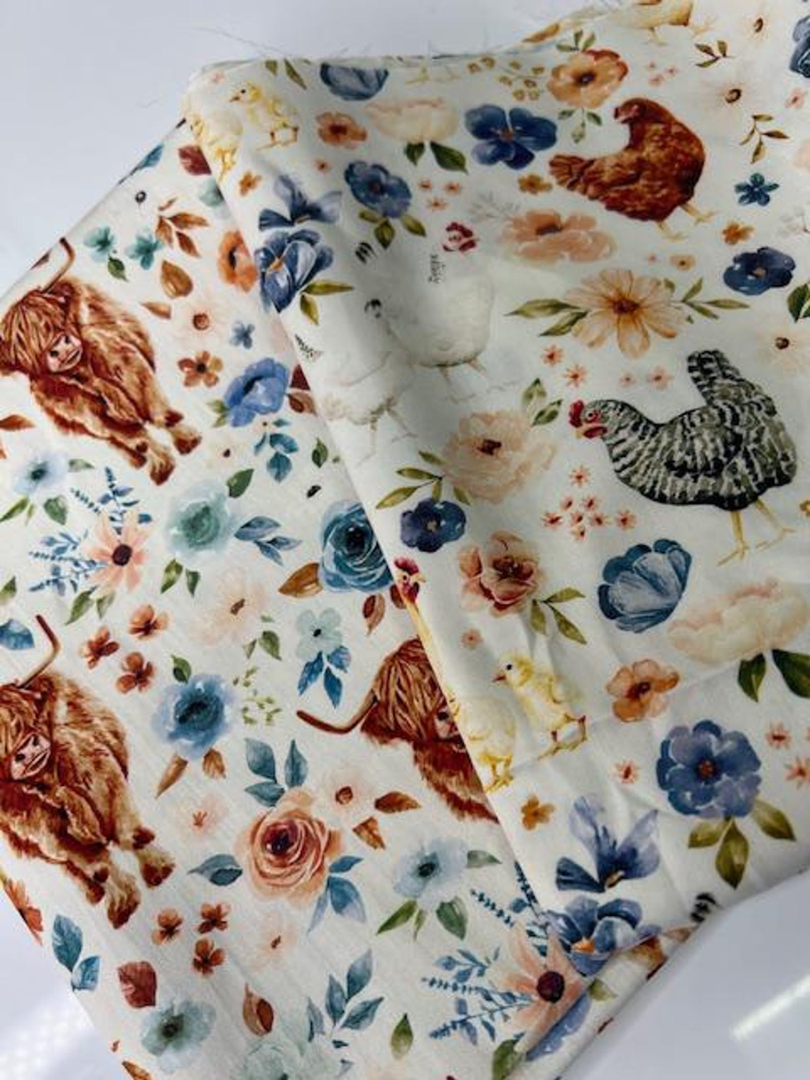 Chicken Cotton Fabric: Farm and Meadows Quilting Cotton by Cate & Rainn ...