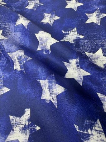 Distressed Americana Star Cotton Fabric on 100% woven cotton fabric