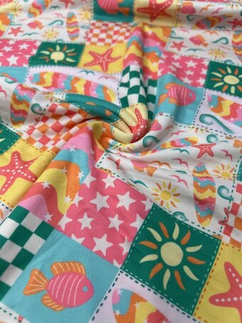 Summer Patchwork DBP Fabric: Starfish on double brushed poly fabric
