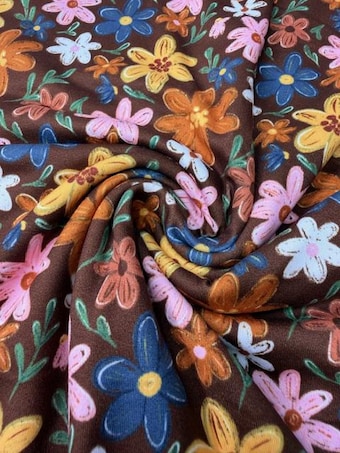 Brown Floral DBP Fabric on double brushed poly fabric