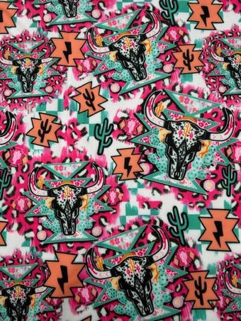 Neon Western Longhorn Spandex Fabric on other fabric