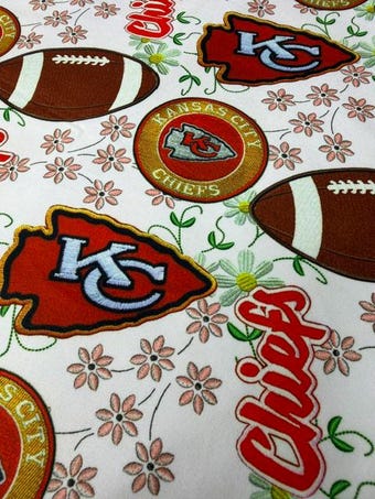 Kansas Football Daisy Patch DBP Fabric on double brushed poly fabric