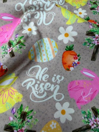 He Is Risen Easter Fabric on double brushed poly fabric